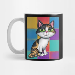 Cute Calico Kitty with Multi Colored Squares Mug